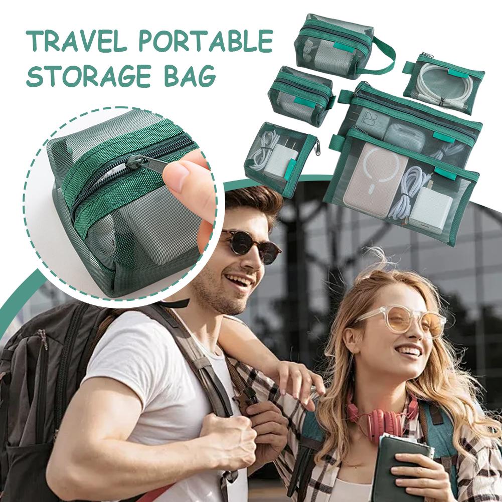 Cable Organizer Travel - مجموعة من 6 حقائب تخزين شبكية